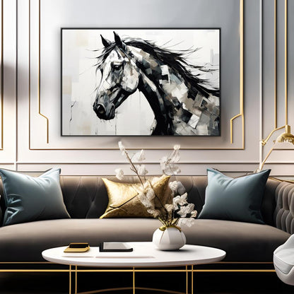 Abstract Horse Art Black & White | Animals Wall Art Prints - The Canvas Hive
