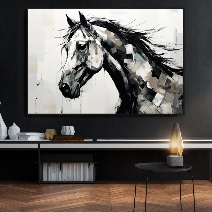 Abstract Horse Art Black & White | Animals Wall Art Prints - The Canvas Hive