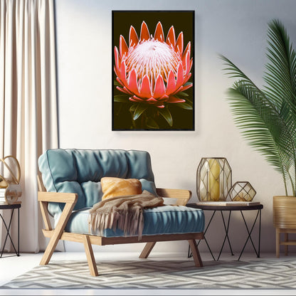 Australian Native Plant Protea Black Backdrop  | Australiana Wall Art Prints - The Canvas Hive