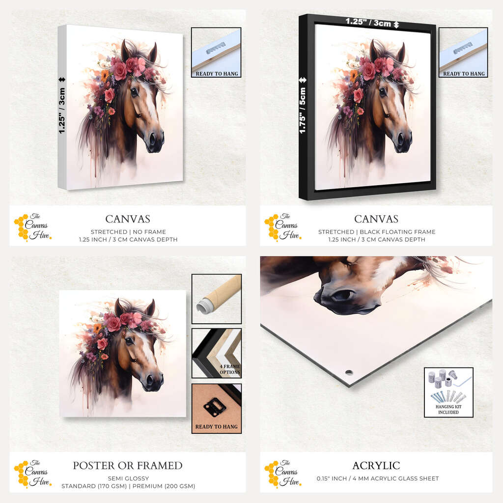 Blooming Beauty Horse | Animals Wall Art Prints - The Canvas Hive