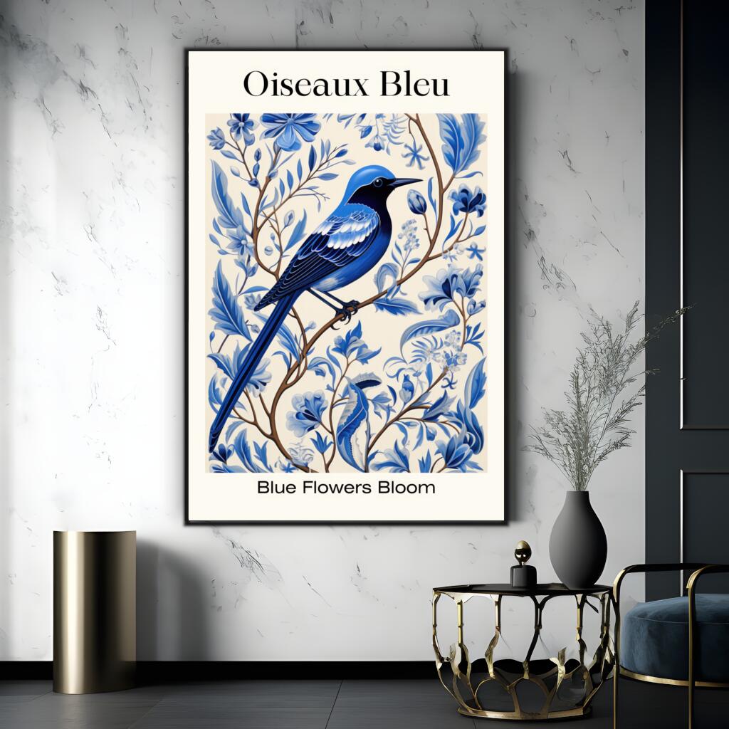 Blue Birds Floral Delight | Minimalist Wall Art Prints - The Canvas Hive