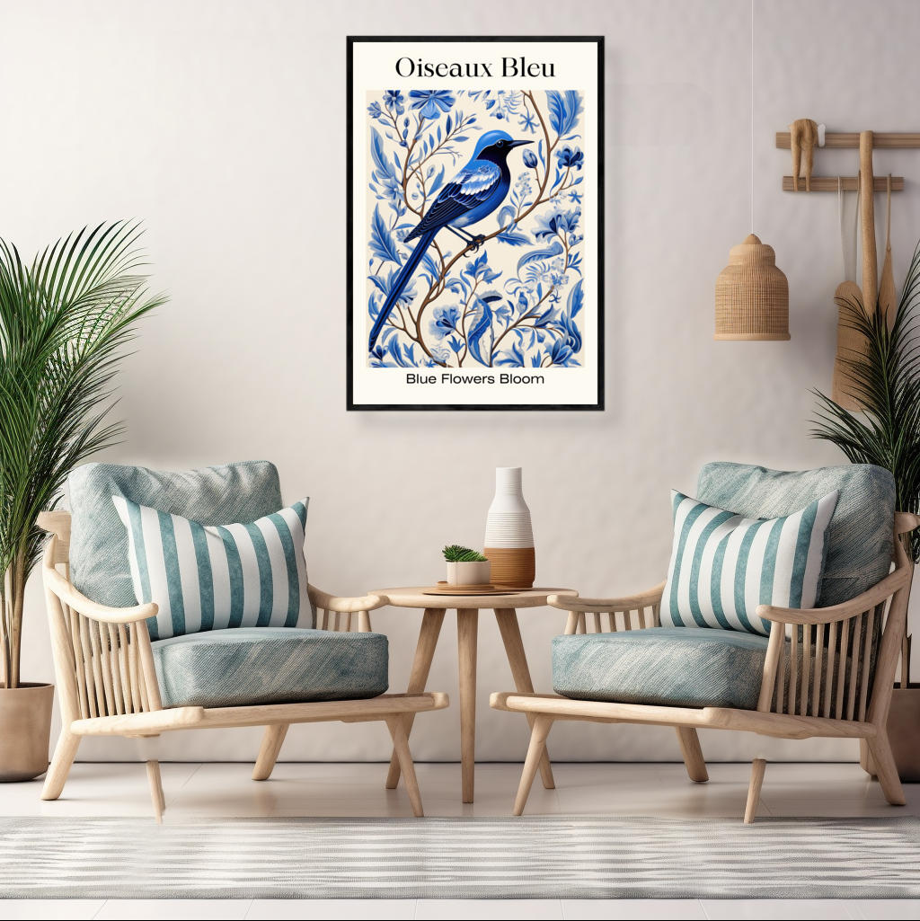 Blue Birds Floral Delight | Minimalist Wall Art Prints - The Canvas Hive