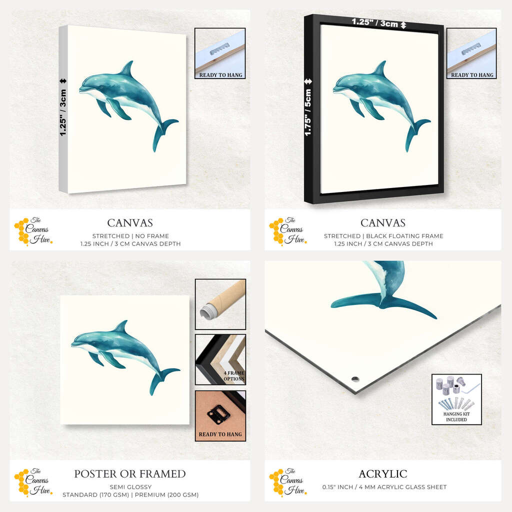 Blue Dolphine | Sea Life Wall Art Prints - The Canvas Hive