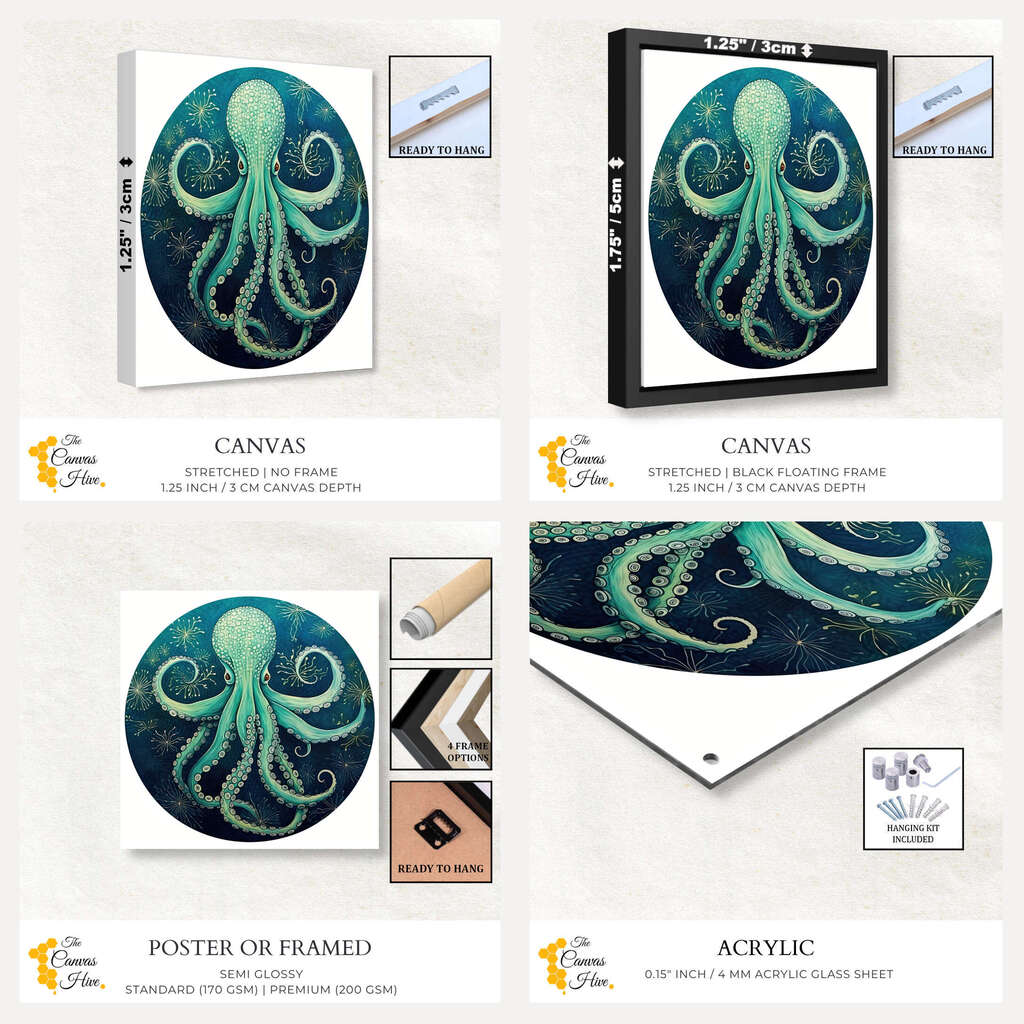 Blue Octopus Watercolor | Sea Life Wall Art Prints - The Canvas Hive