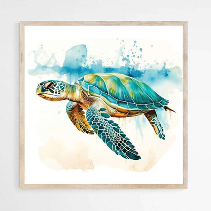 Blue Turtle Watercolor | Sea Life Wall Art Prints - The Canvas Hive