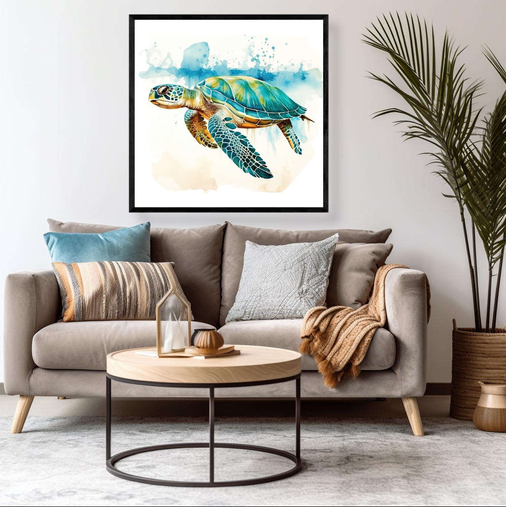 Blue Turtle Watercolor | Sea Life Wall Art Prints - The Canvas Hive