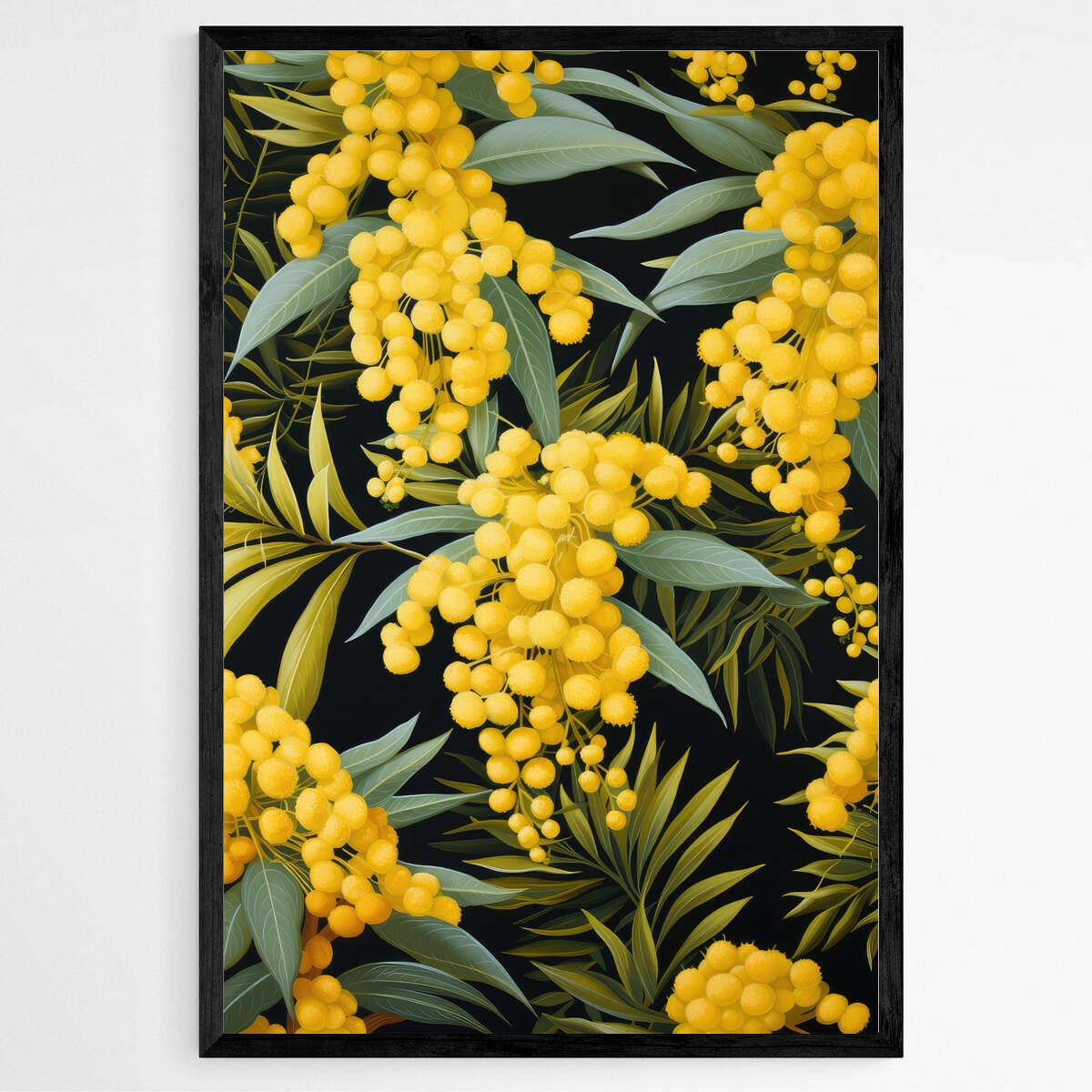 Botanical Beauty: Wattle Print Black Background | Australiana Wall Art Prints - The Canvas Hive