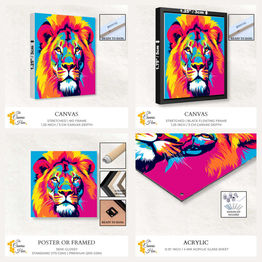 Colorful Majestic Lion | Pop Art Wall Art Prints - The Canvas Hive