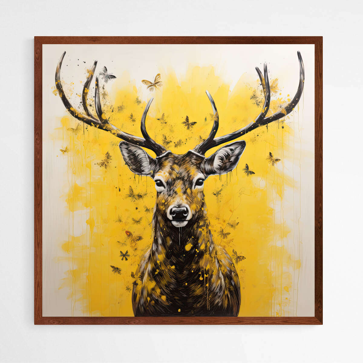 Contemporary Deer Yellow Splash Backdrop | Animals Wall Art Prints - The Canvas Hive