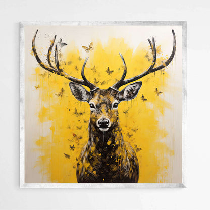 Contemporary Deer Yellow Splash Backdrop | Animals Wall Art Prints - The Canvas Hive