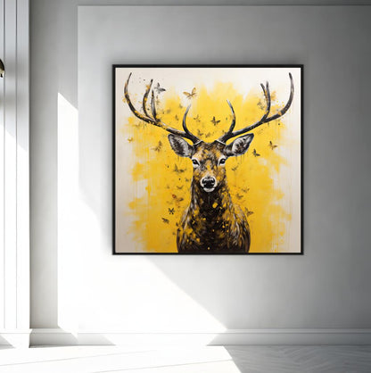 Contemporary Deer Yellow Splash Backdrop | Animals Wall Art Prints - The Canvas Hive