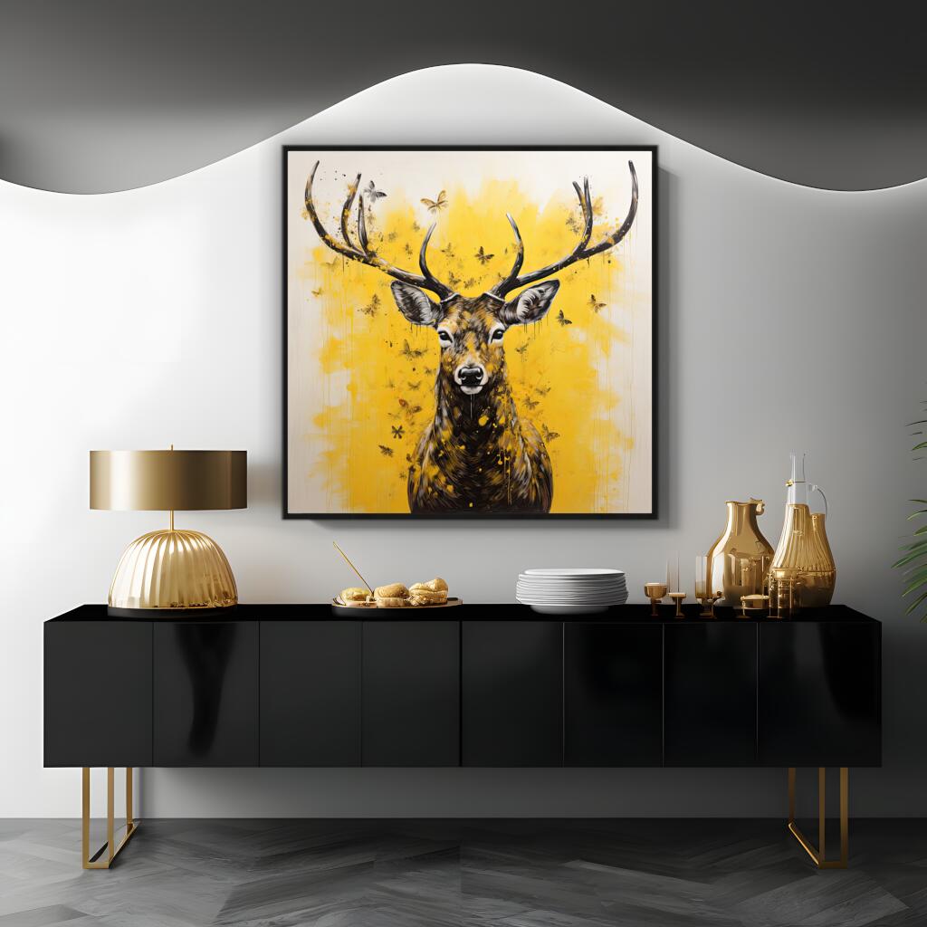 Contemporary Deer Yellow Splash Backdrop | Animals Wall Art Prints - The Canvas Hive