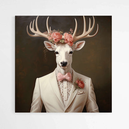 Deer in Suit with Flowers | Animals Wall Art Prints - The Canvas Hive