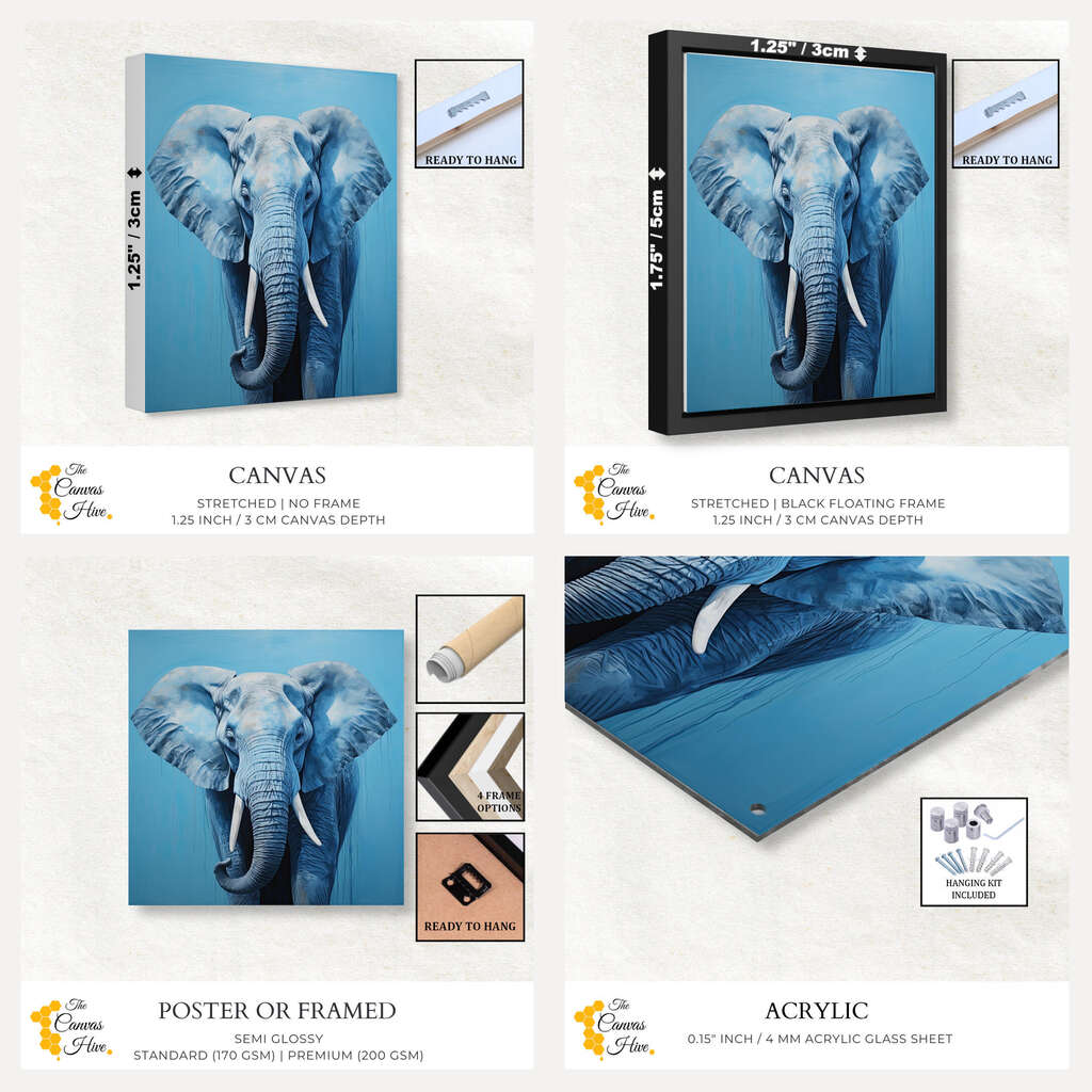 Elephant Elegance in Soft Blue | Animals Wall Art Prints - The Canvas Hive