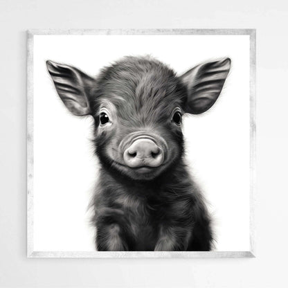Farm Baby Animal Pig Black & White | Nursery Wall Art Prints - The Canvas Hive