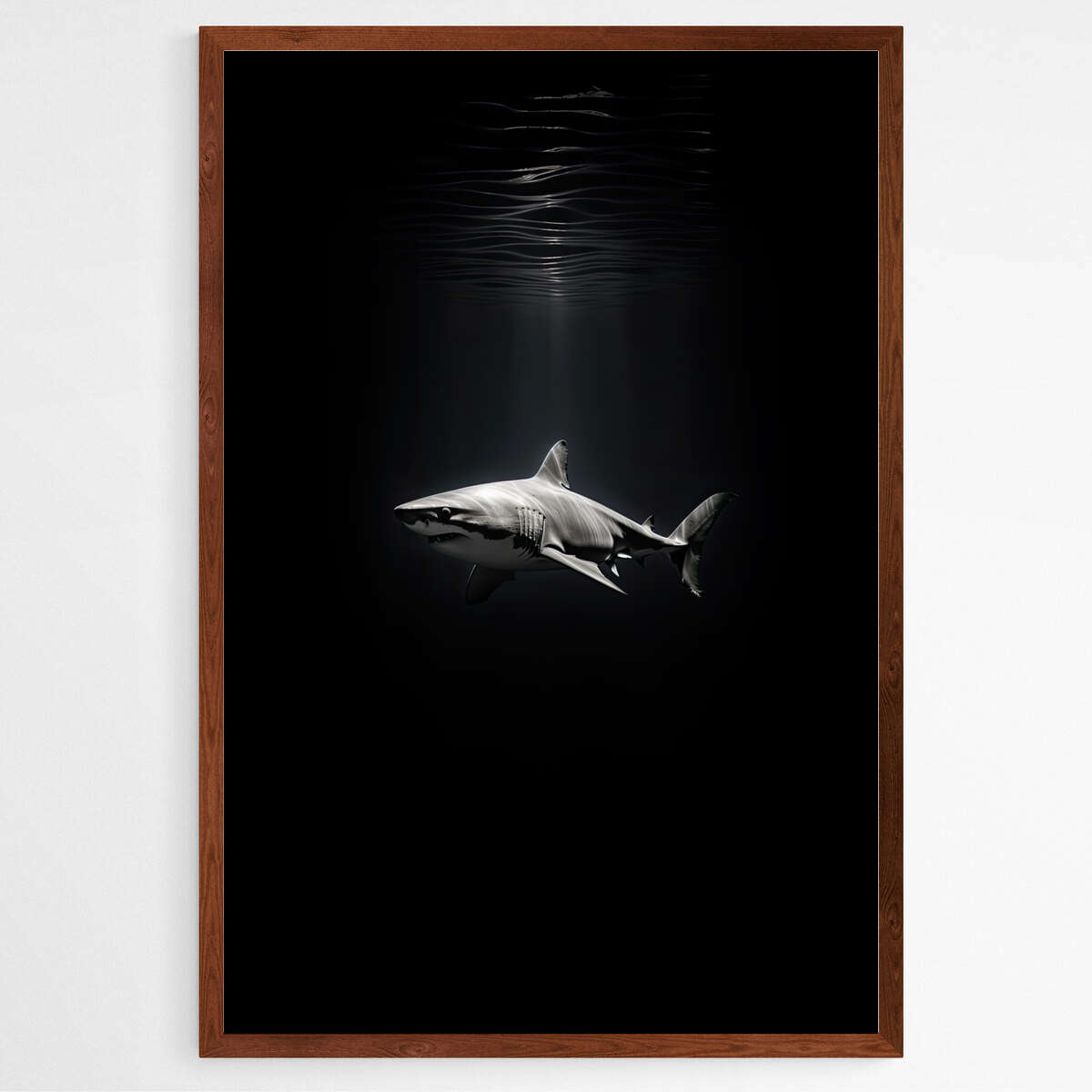 Great White Shark in Monochrome | Ocean Life Wall Art Prints - The Canvas Hive