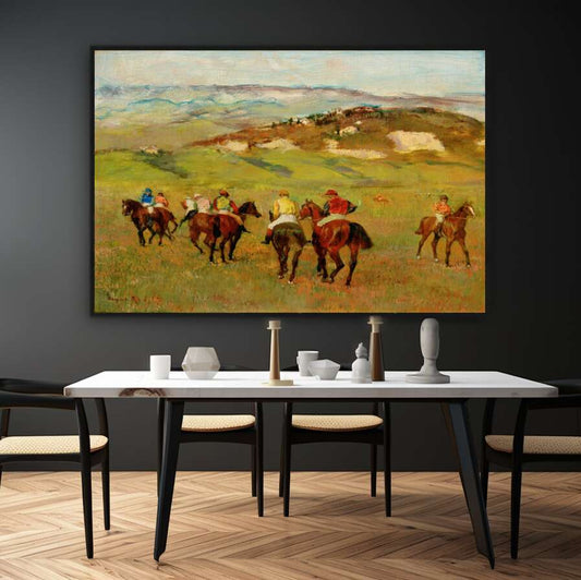 Jockeys on Horseback before Distant Hills by Edgar Degas | Edgar Degas Wall Art Prints - The Canvas Hive