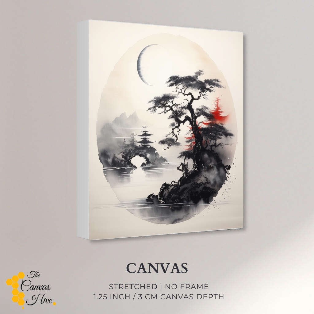Pine Reflection Sumi E | Japanese Wall Art Prints - The Canvas Hive