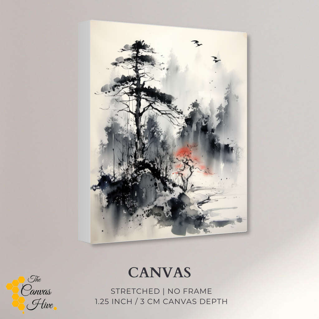 Pine Serenity Sumi E | Japanese Wall Art Prints - The Canvas Hive