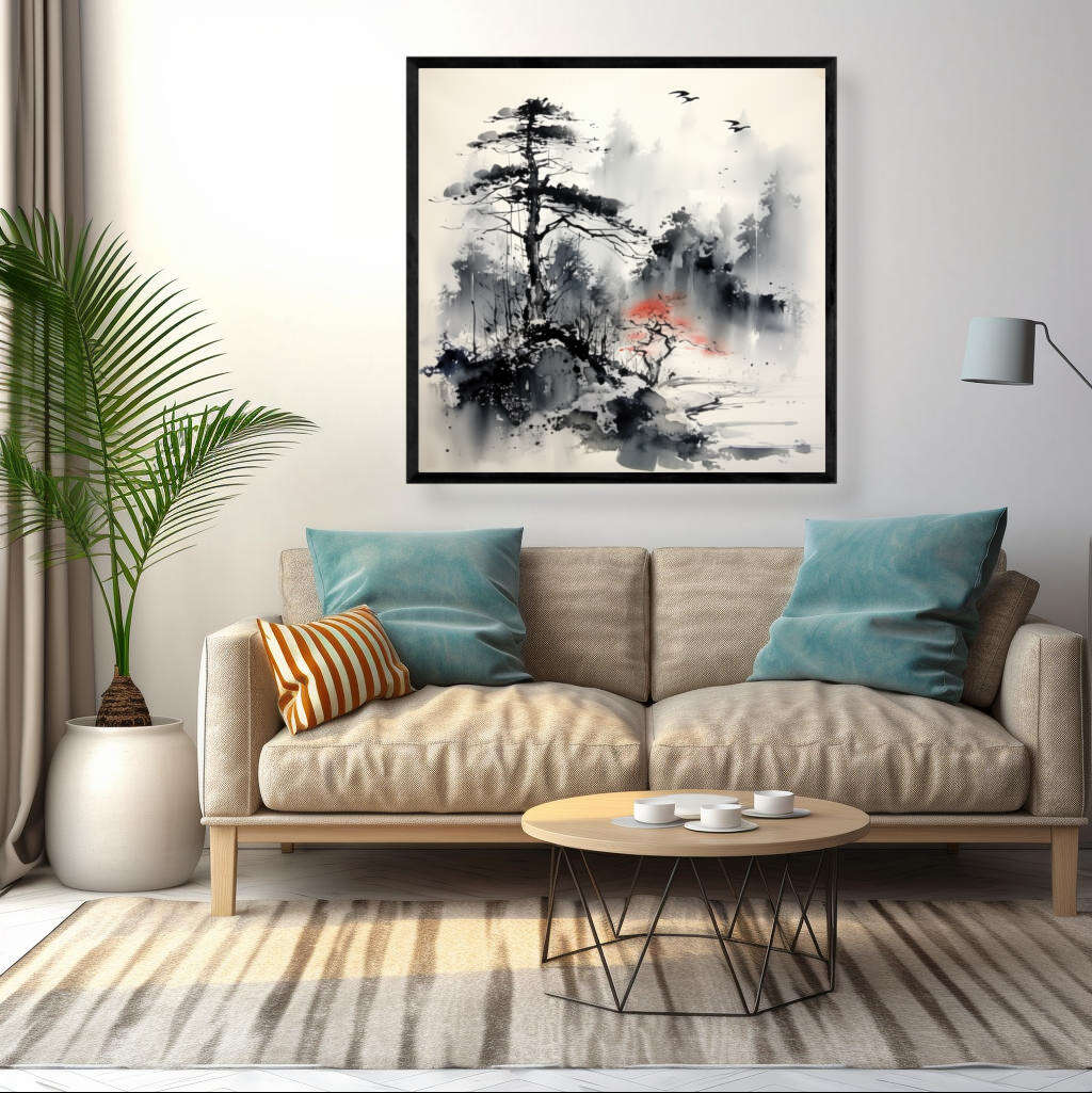 Pine Serenity Sumi E | Japanese Wall Art Prints - The Canvas Hive