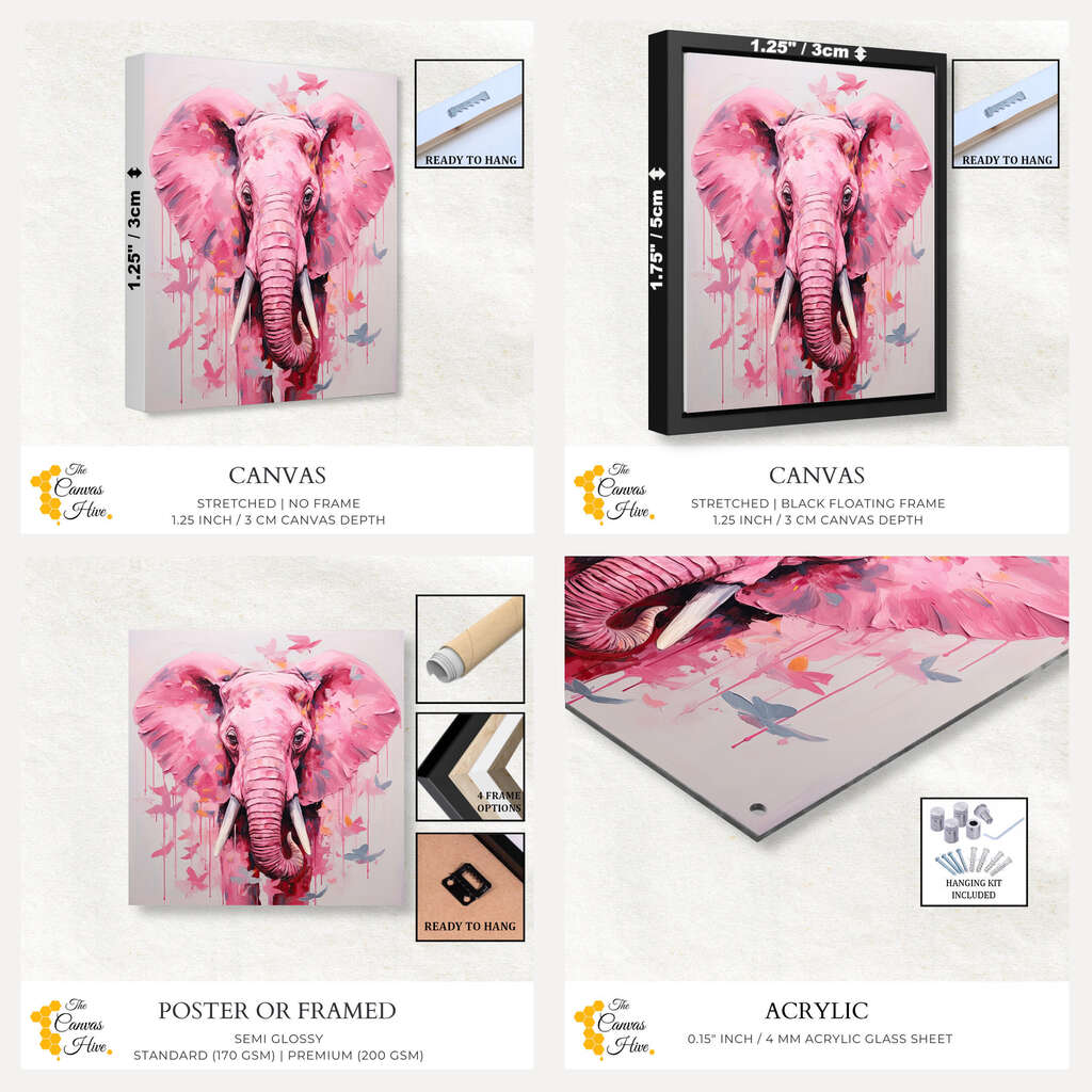 Pink Elephant | Animals Wall Art Prints - The Canvas Hive