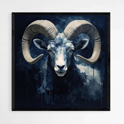 Ram Elegance in Deep Navy Blue | Animals Wall Art Prints - The Canvas Hive
