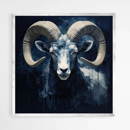 Ram Elegance in Deep Navy Blue | Animals Wall Art Prints - The Canvas Hive