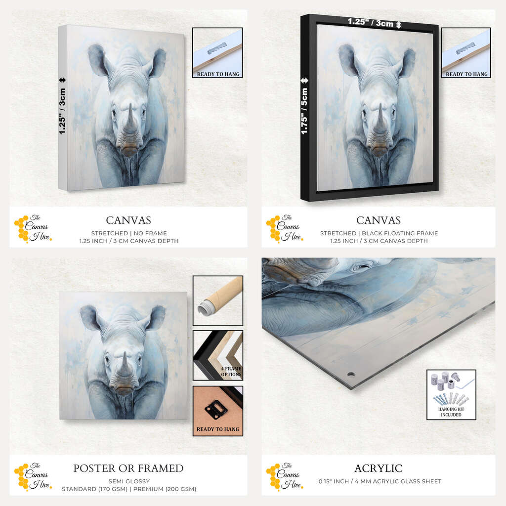 Rhino Elegance in Soft Blue | Animals Wall Art Prints - The Canvas Hive