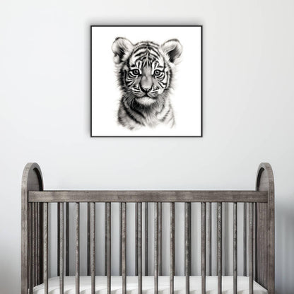 Safari Baby Animal Tiger Black & White | Nursery Wall Art Prints - The Canvas Hive
