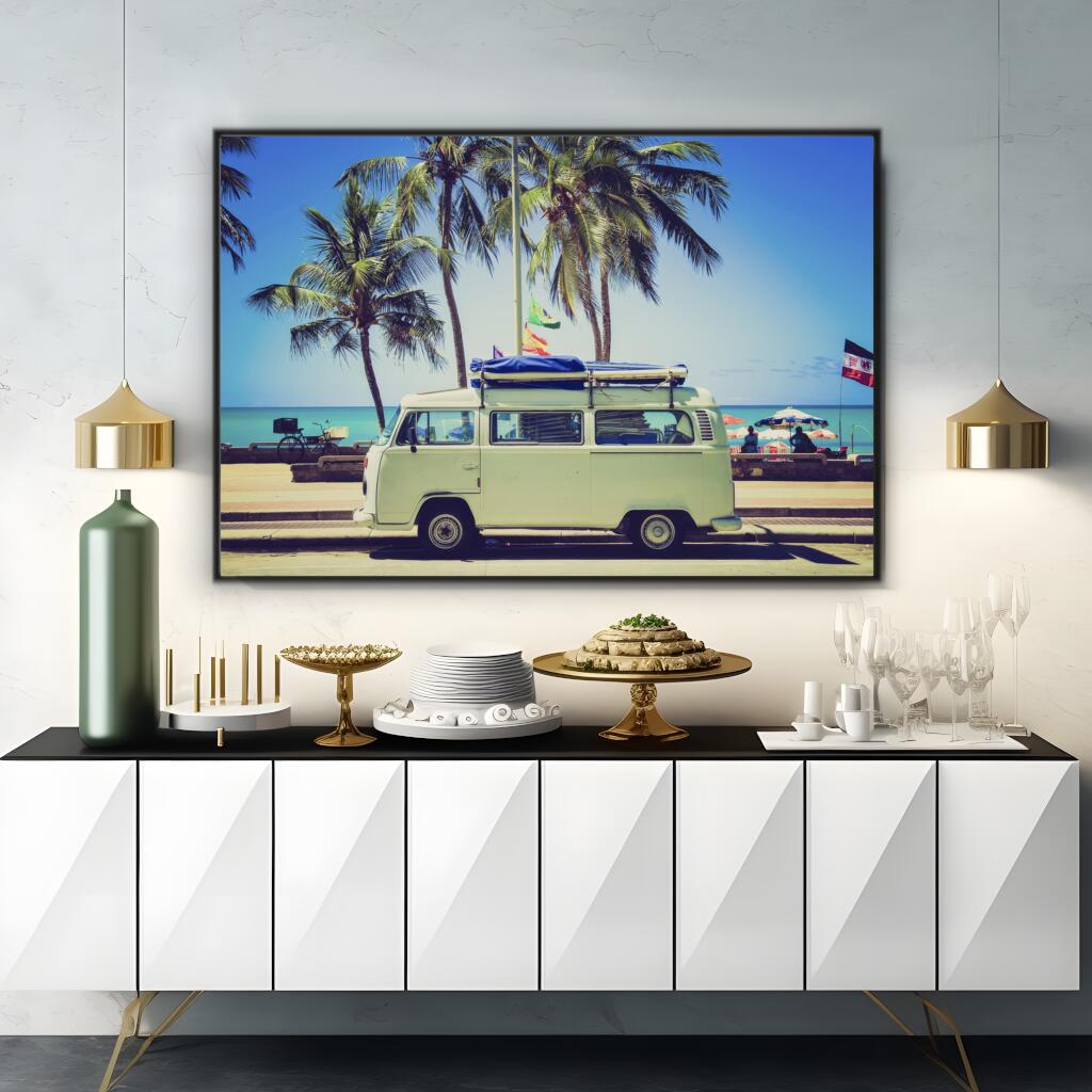 Seaside Nomad: Caravan by the Shore | Beachside Wall Art Prints - The Canvas Hive