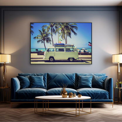 Seaside Nomad: Caravan by the Shore | Beachside Wall Art Prints - The Canvas Hive