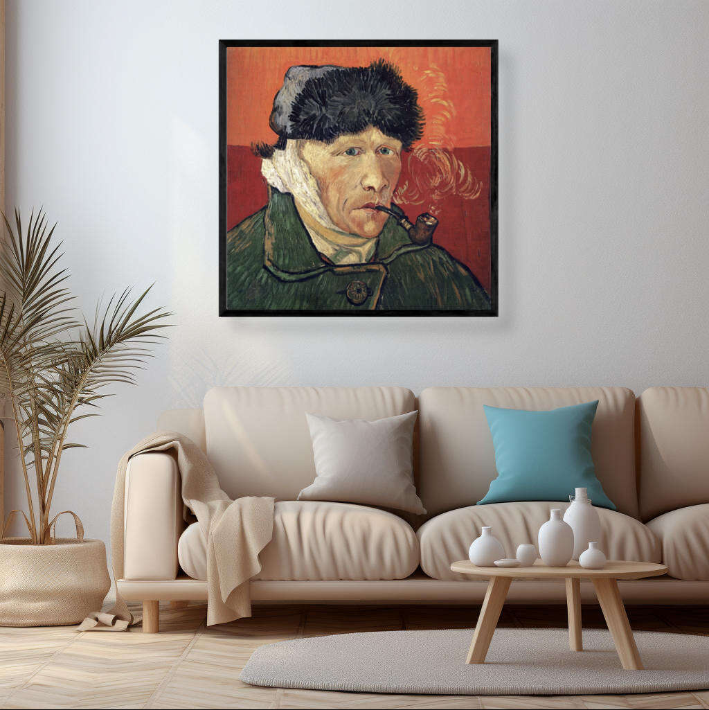Self Portrait with Bandaged Ear and Pipe by Vincent Van Gogh | Vincent Van Gogh Wall Art Prints - The Canvas Hive