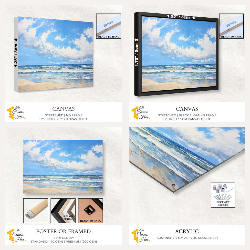 Serene Beach with Clouds | Beach Wall Art Prints - The Canvas Hive
