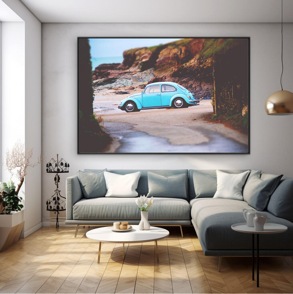 Sky Blue Beetle - Padstow Beach | Beachside Wall Art Prints - The Canvas Hive