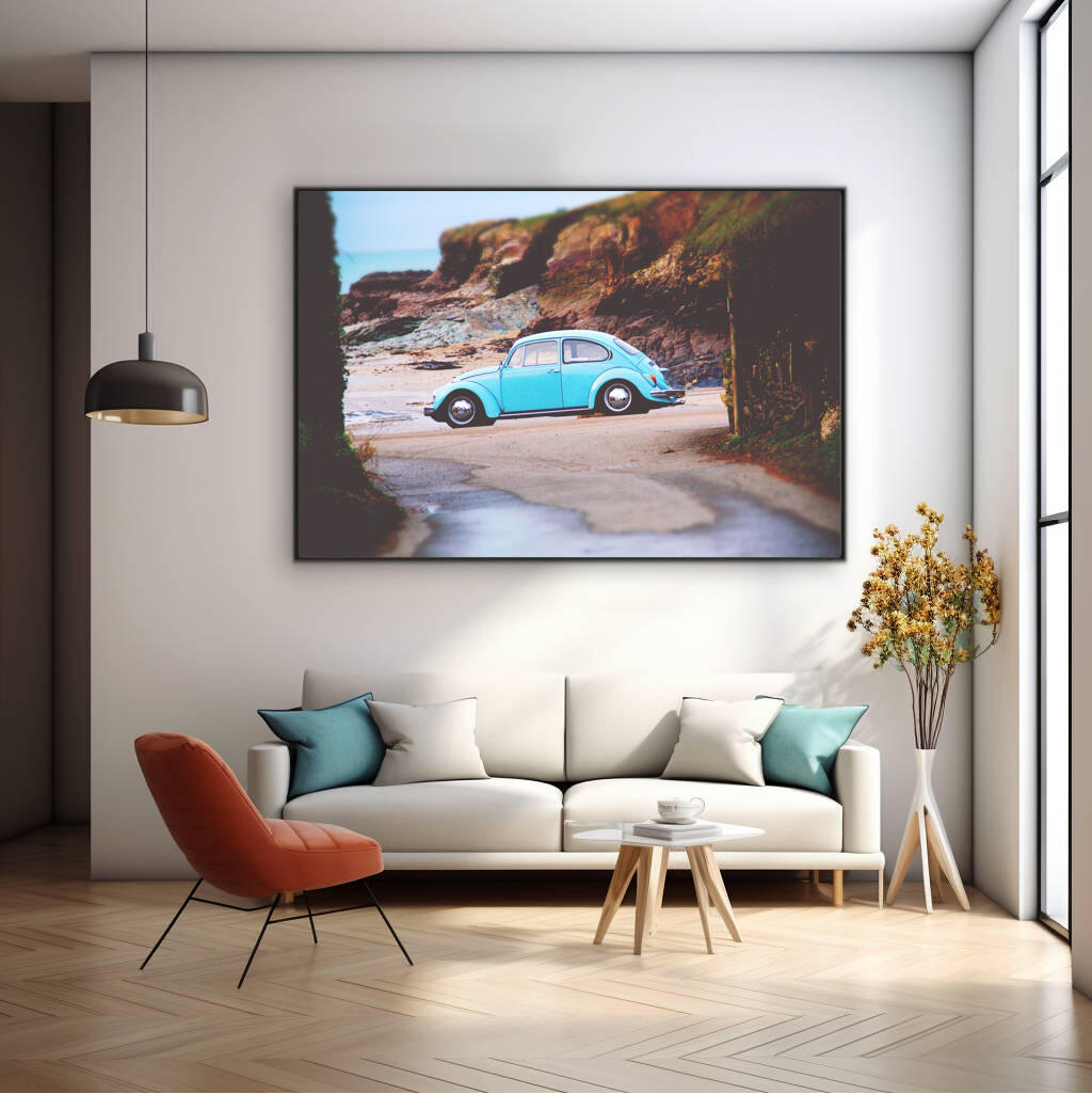 Sky Blue Beetle - Padstow Beach | Beachside Wall Art Prints - The Canvas Hive