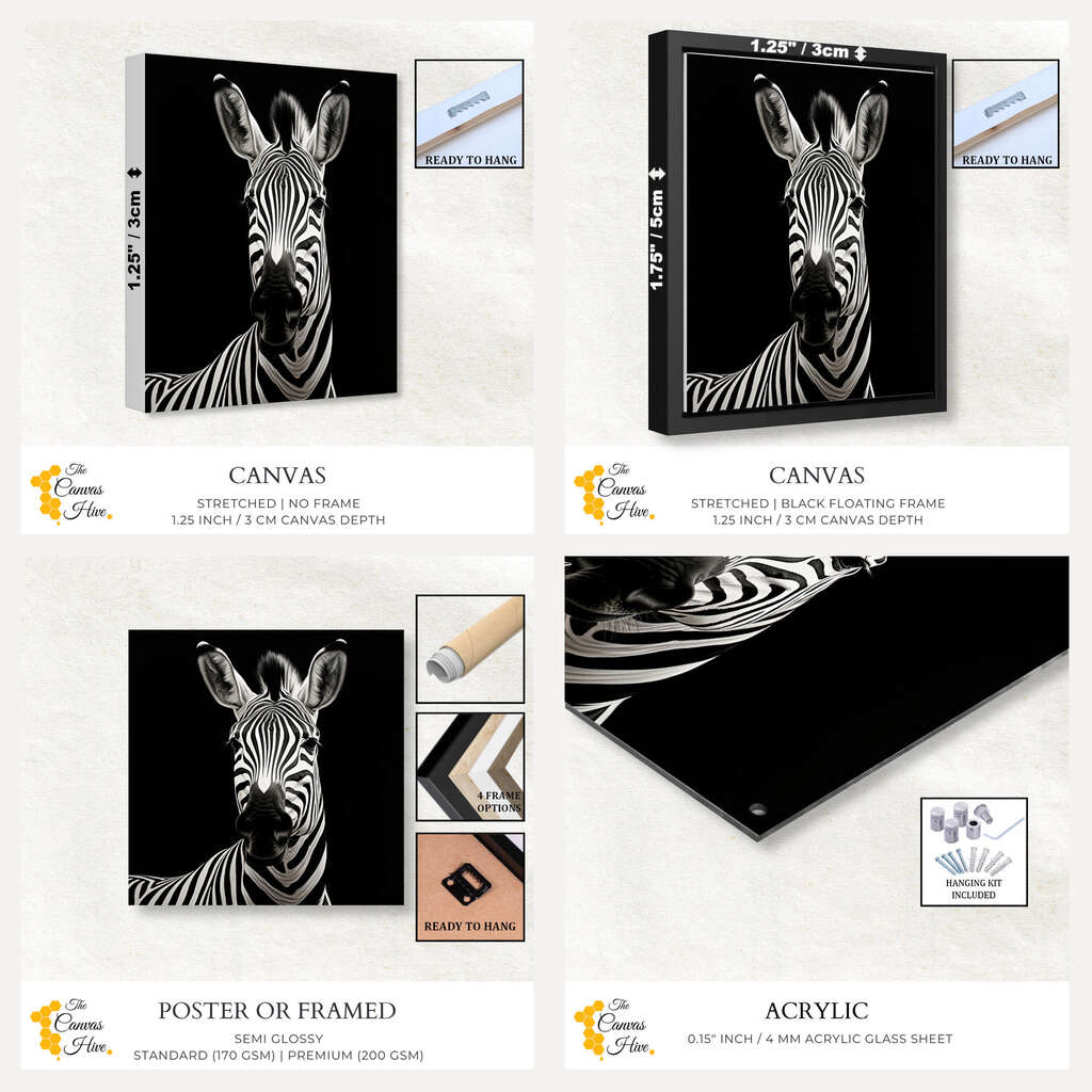 Sleek Monochrome Zebra Canvas Print| Modern Animal Art | Animals Wall Art Prints - The Canvas Hive