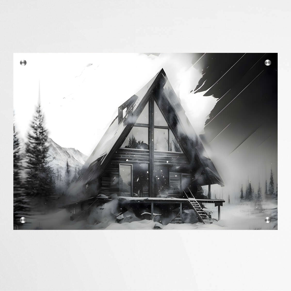 Snowy Cabin in the Mountains | Abstract Wall Art Prints - The Canvas Hive