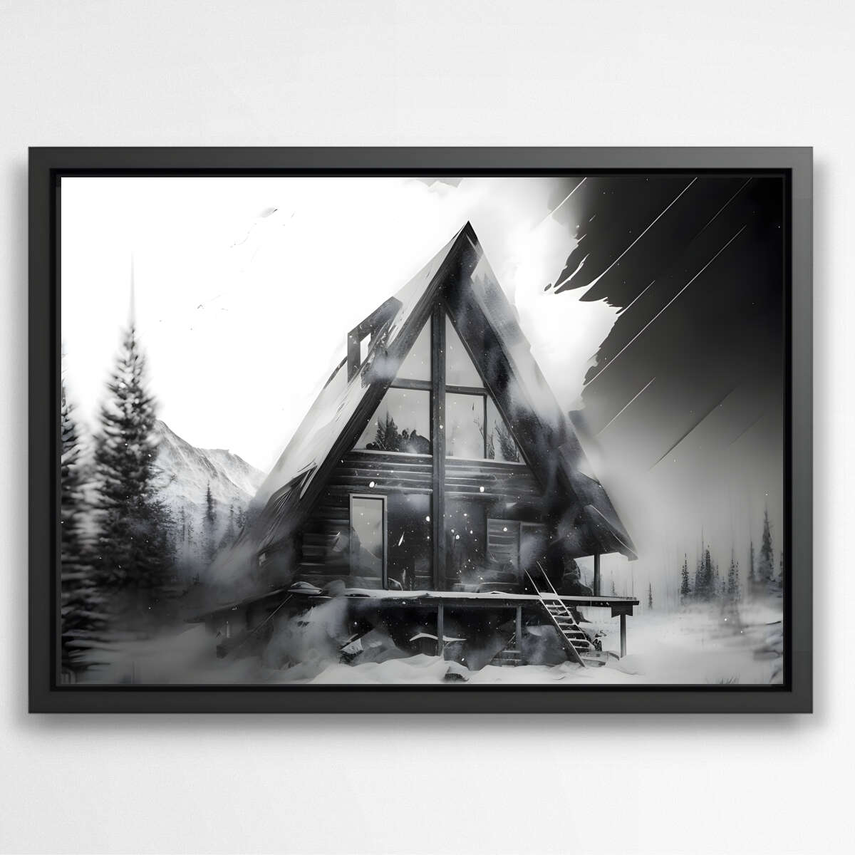 Snowy Cabin in the Mountains | Abstract Wall Art Prints - The Canvas Hive