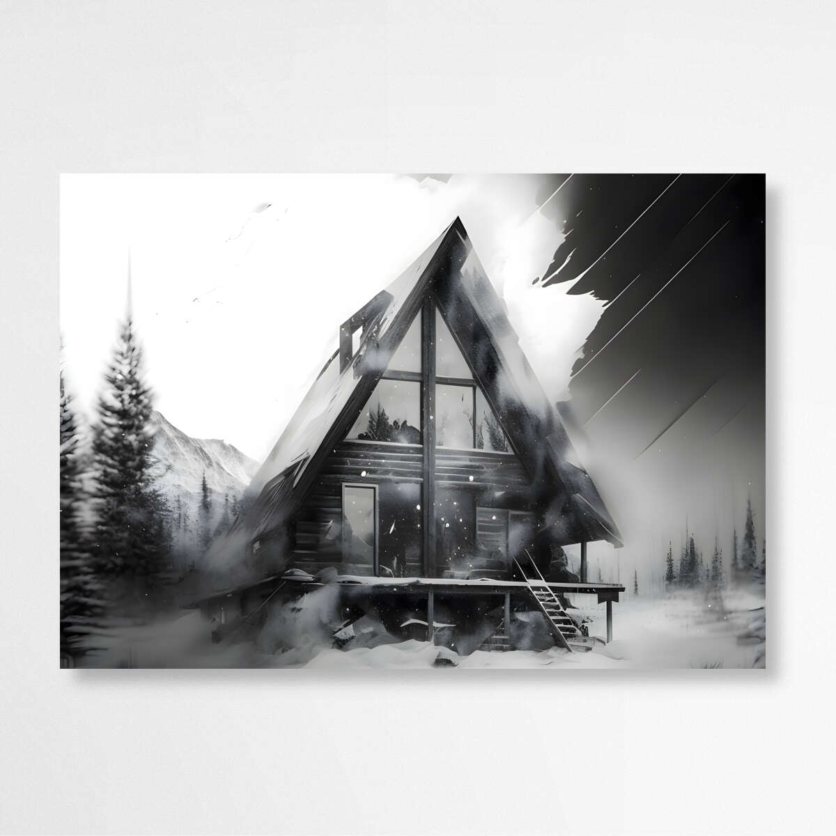 Snowy Cabin in the Mountains | Abstract Wall Art Prints - The Canvas Hive