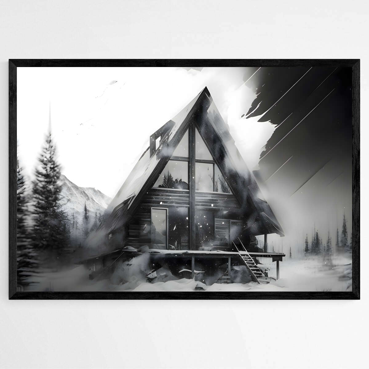 Snowy Cabin in the Mountains | Abstract Wall Art Prints - The Canvas Hive