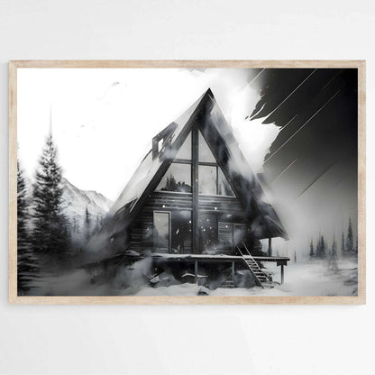 Snowy Cabin in the Mountains | Abstract Wall Art Prints - The Canvas Hive