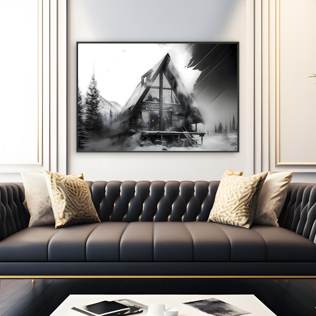 Snowy Cabin in the Mountains | Abstract Wall Art Prints - The Canvas Hive