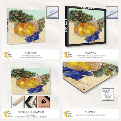 Still Life of Oranges and Lemons with Blue Gloves by Vincent Van Gogh | Vincent Van Gogh Wall Art Prints - The Canvas Hive