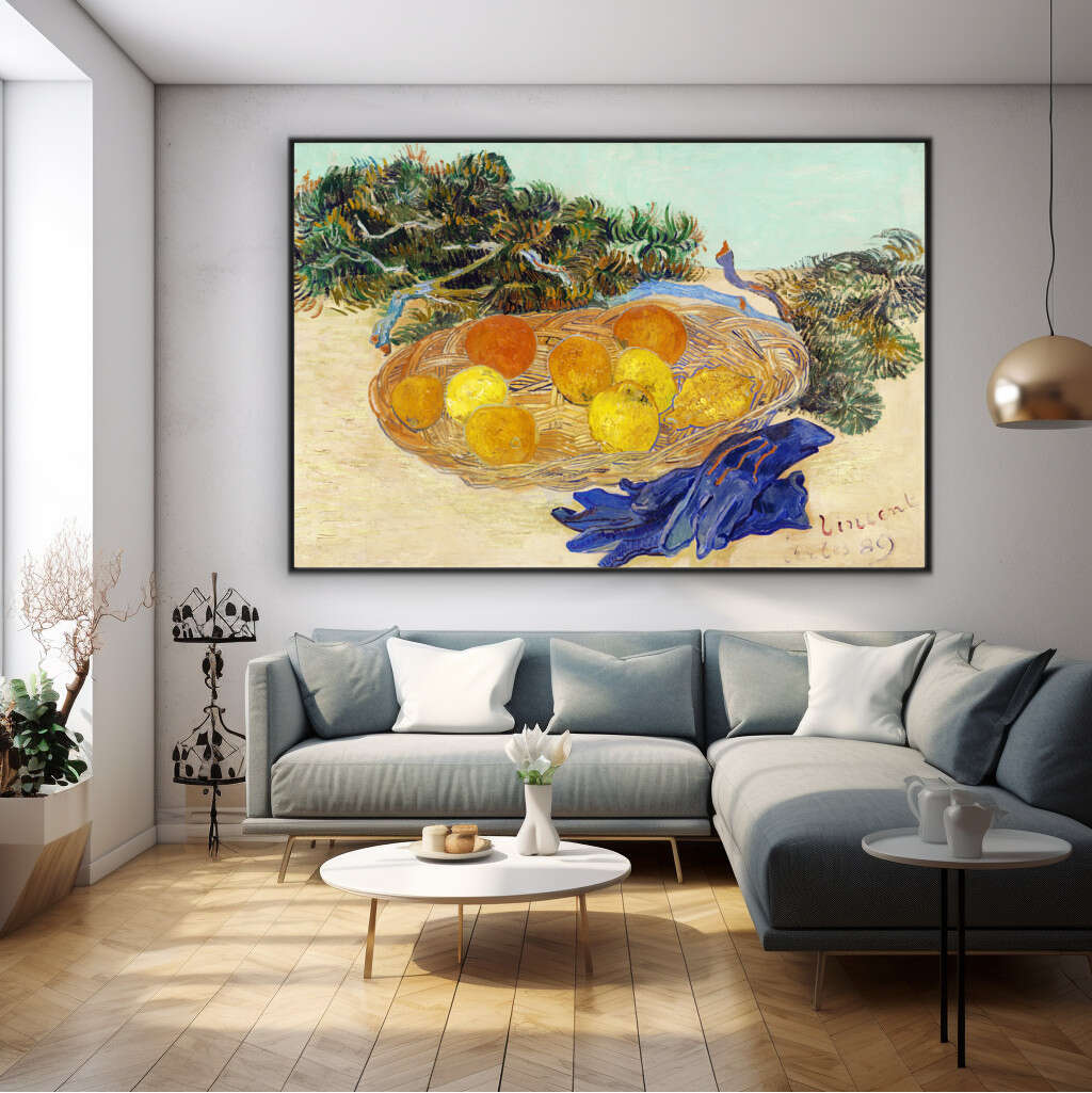 Still Life of Oranges and Lemons with Blue Gloves by Vincent Van Gogh | Vincent Van Gogh Wall Art Prints - The Canvas Hive