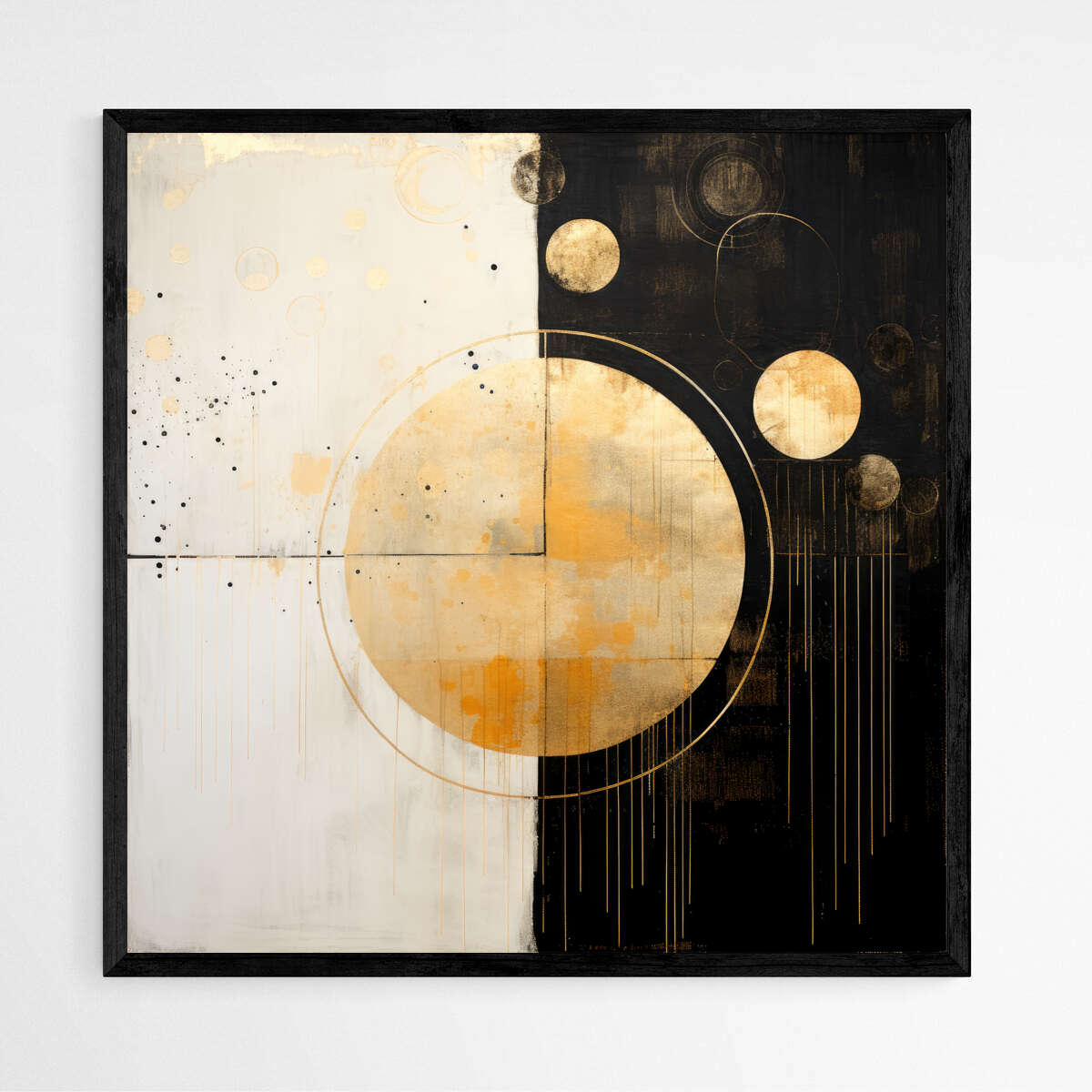 Sunprint Inspired Circles in Gold and Black | Abstract Wall Art Prints - The Canvas Hive