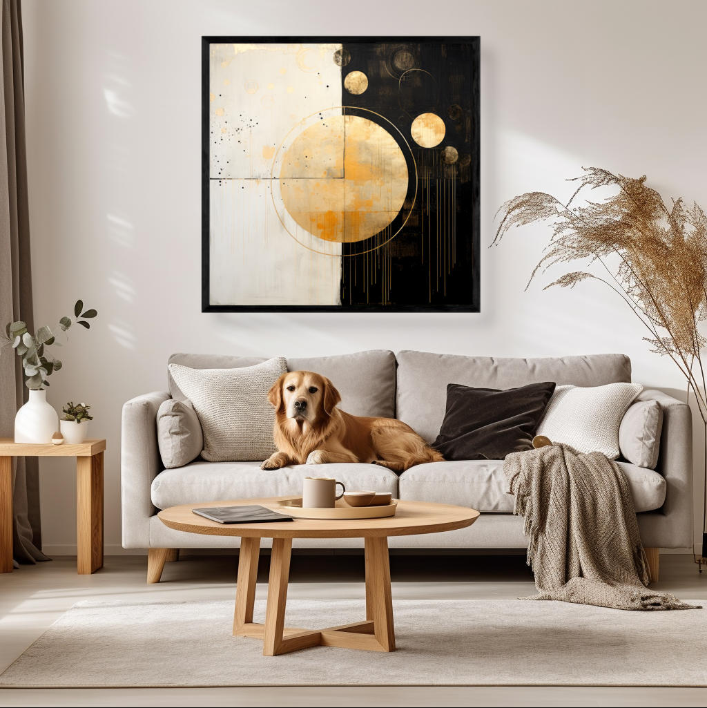 Sunprint Inspired Circles in Gold and Black | Abstract Wall Art Prints - The Canvas Hive