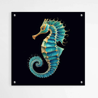 Teal Blue Seahorse | Sea Life Wall Art Prints - The Canvas Hive