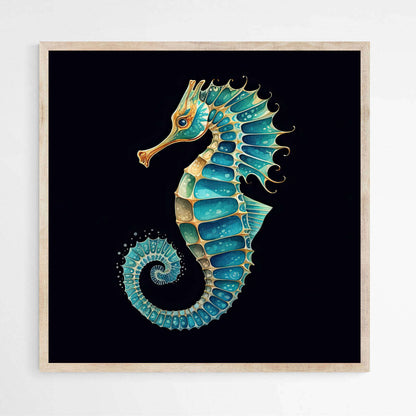 Teal Blue Seahorse | Sea Life Wall Art Prints - The Canvas Hive