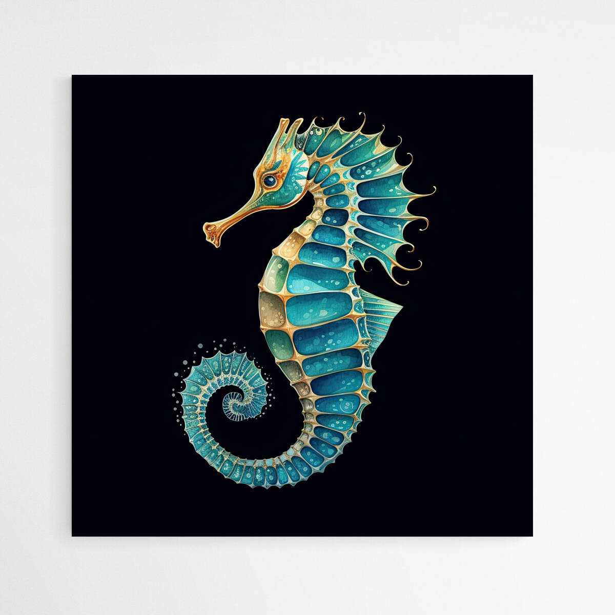 Teal Blue Seahorse | Sea Life Wall Art Prints - The Canvas Hive