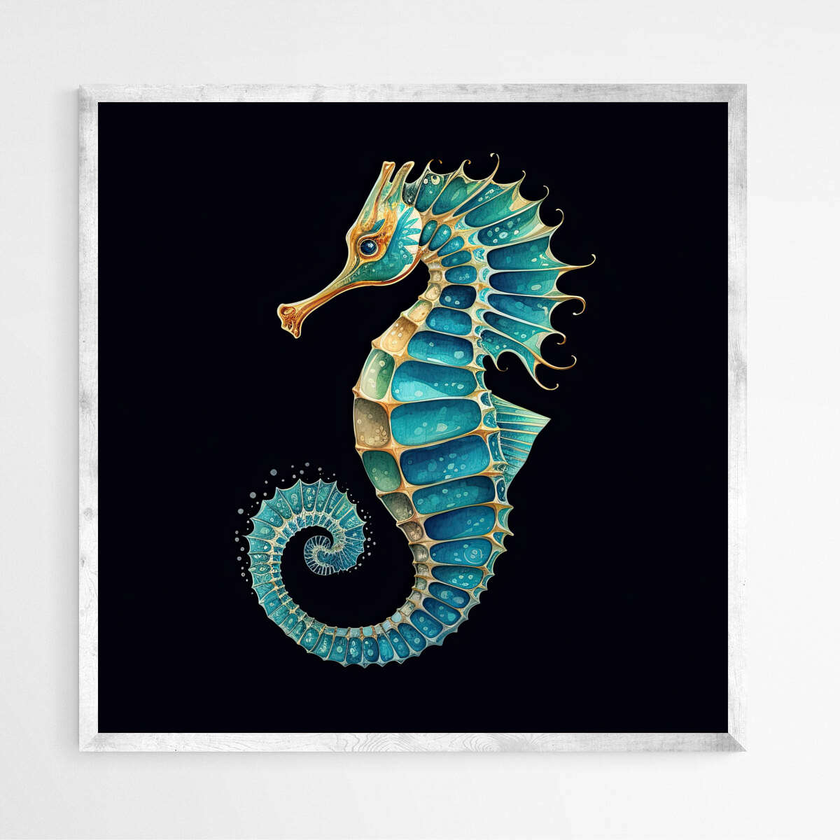 Teal Blue Seahorse | Sea Life Wall Art Prints - The Canvas Hive